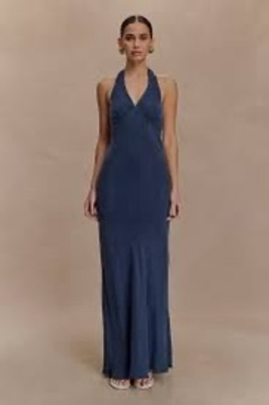 Meshki Louisiana Halter Maxi Dress In Navy Flowing Silhouette Nwt Size L